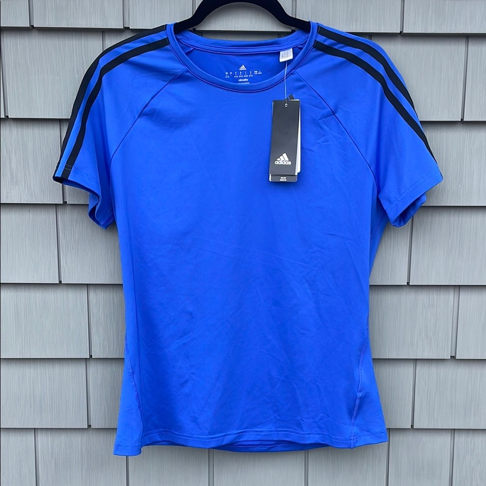 Adidas Royal Blue Sports Tee with Black Stripes